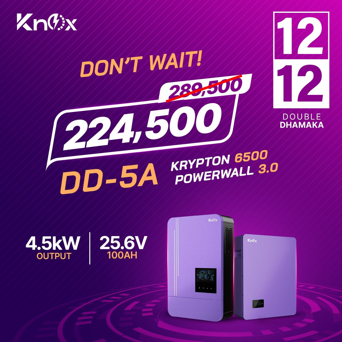 Knox Combo Deal - 5A | Knox Krypton 6500 Solar Inverter | Knox Powerwall 3.0 Lithium Battery