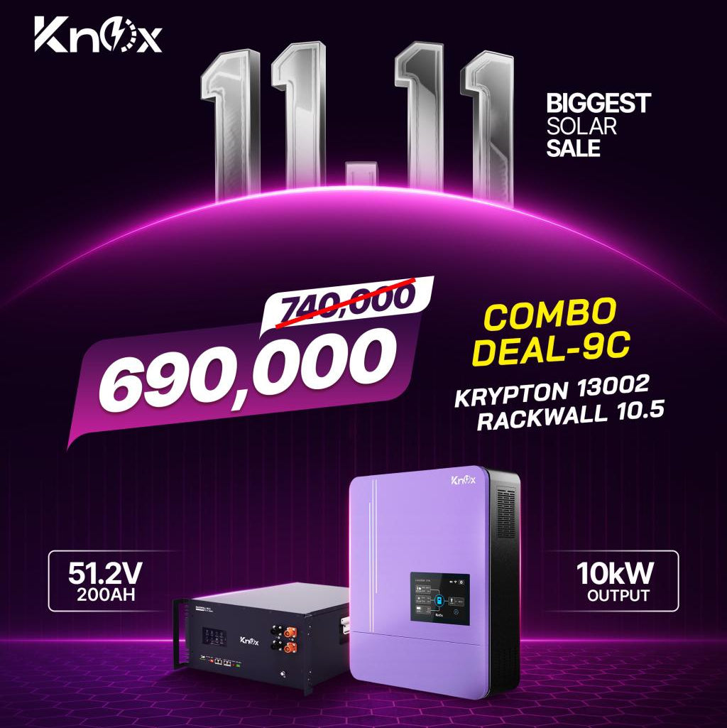Knox Combo Deal - 9C | Knox Krypton 13002 Solar Inverter | Knox Rackwall 10.5 Lithium Battery