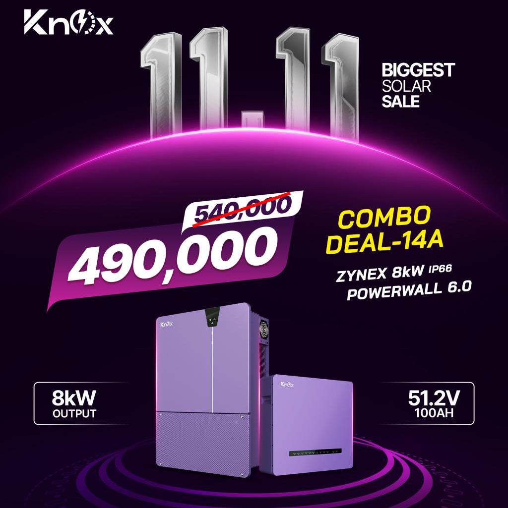 Knox Combo Deal - 14A | Knox Zynex 8KW Solar Inverter | Knox Powerwall 6.0 Lithium Battery