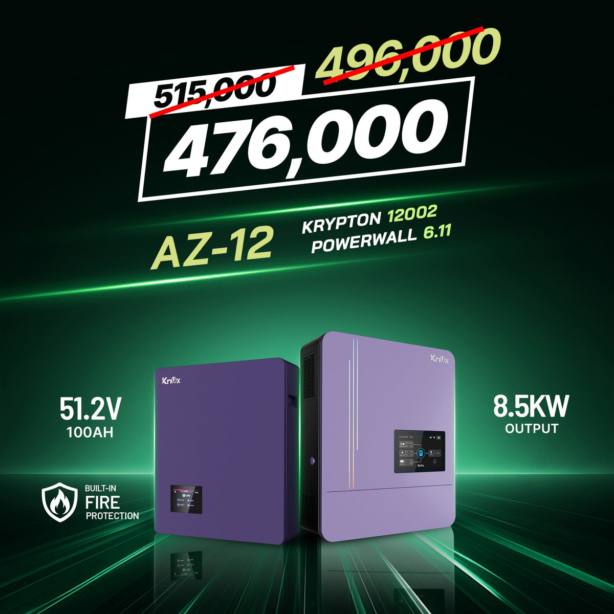 Knox Azadi Sale Offer - AZ-12 | Knox Powerwall 6.11 Lithium Battery | Knox Krypton 12002 Solar Inverter