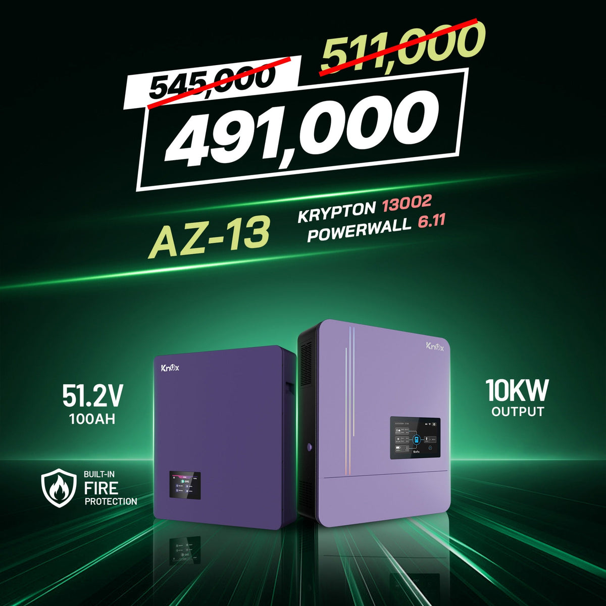Knox Azadi Sale Offer - AZ-13 | Knox Powerwall 6.11 Lithium Battery | Knox Krypton 13002 Solar Inverter