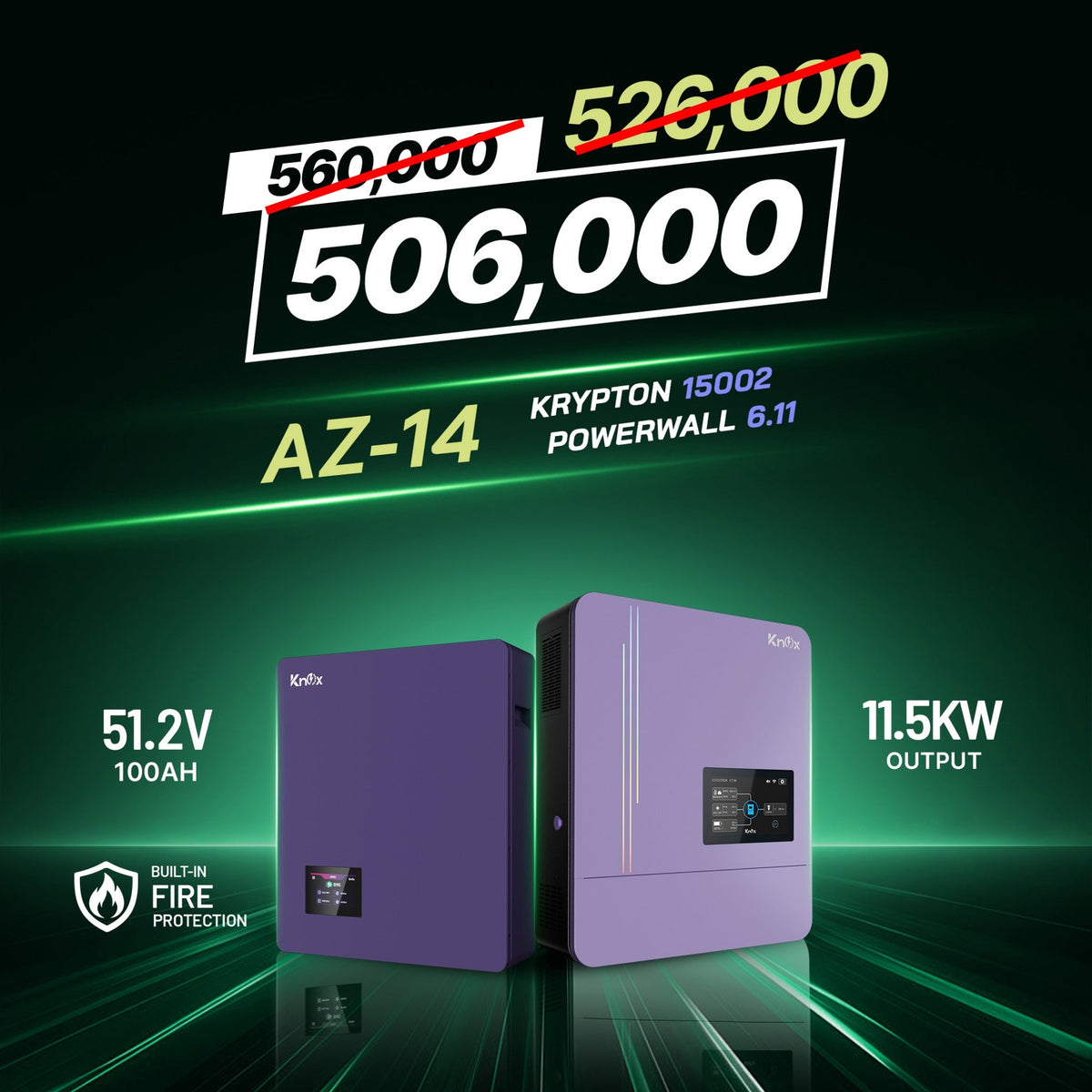 Knox Azadi Sale Offer - AZ-14 | Knox Powerwall 6.11 Lithium Battery | Knox Krypton 15002 Solar Inverter