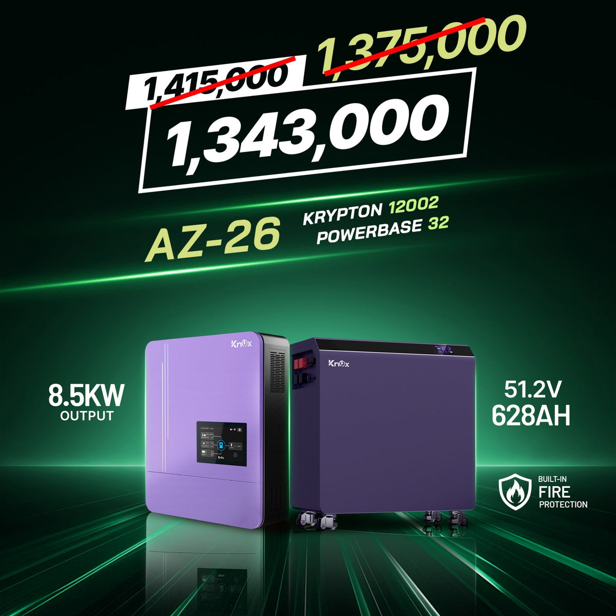 Knox Azadi Sale Offer - AZ-26 | Knox PowerBase 32 Lithium Battery | Knox Krypton 12002 Solar Inverter